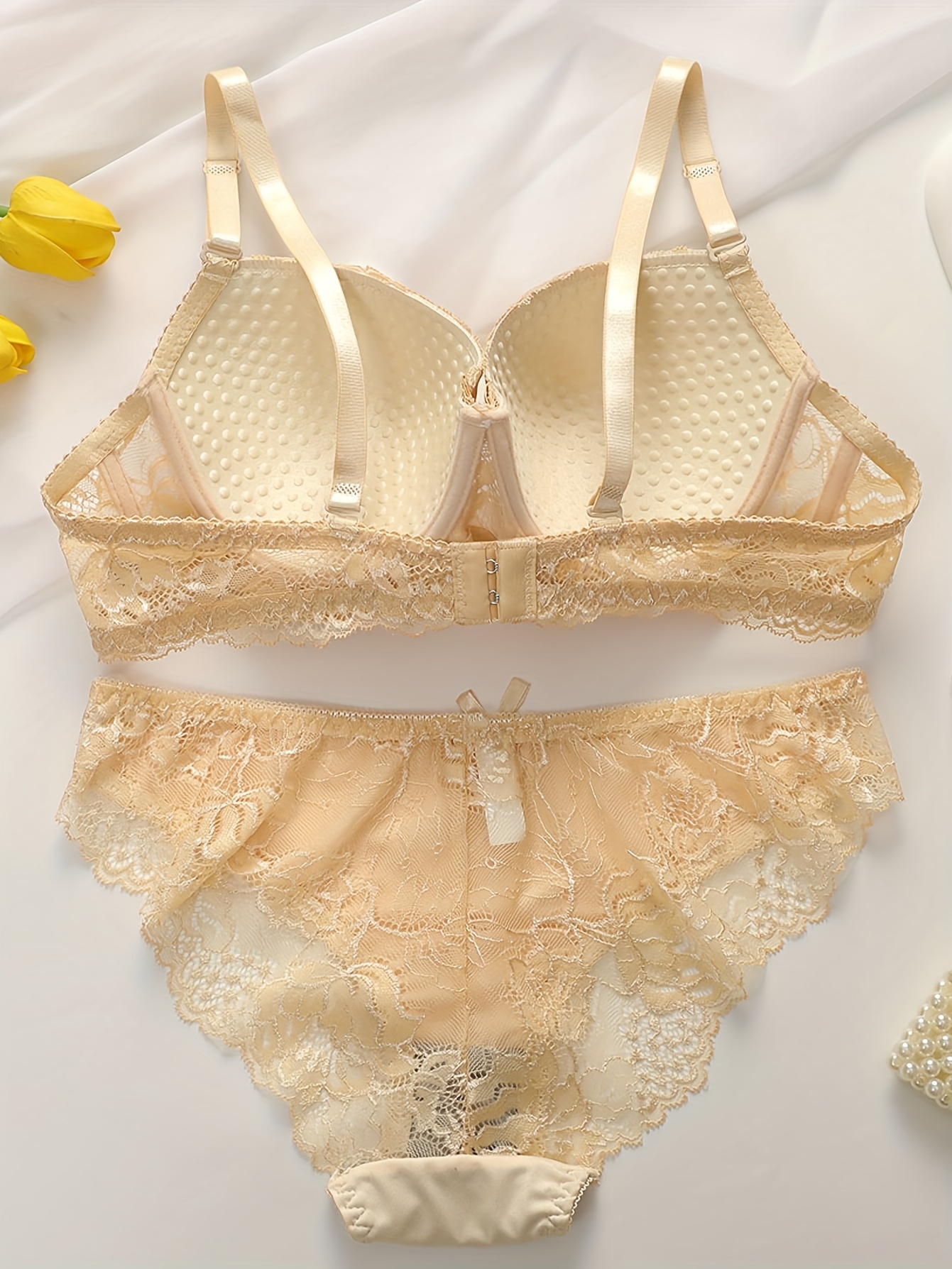 Womens Lace Lingerie Push Up Bra Thong Briefs Set Ladies See-through  Underwear_x