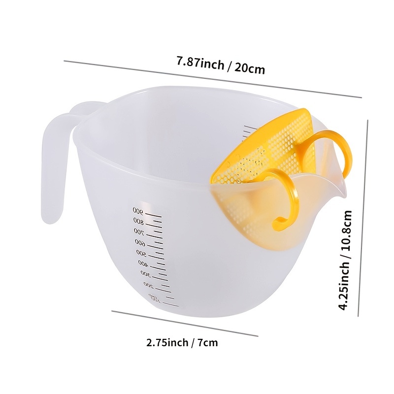 Egg Liquid Measuring Bowl Filter Measuring Cups, Liquid Measuring Cups, Egg  Filter, Large Capacity Transparent Stirring Egg Strainer Bowl With  Ergonomic Handle, Kitchen Supplies - Temu