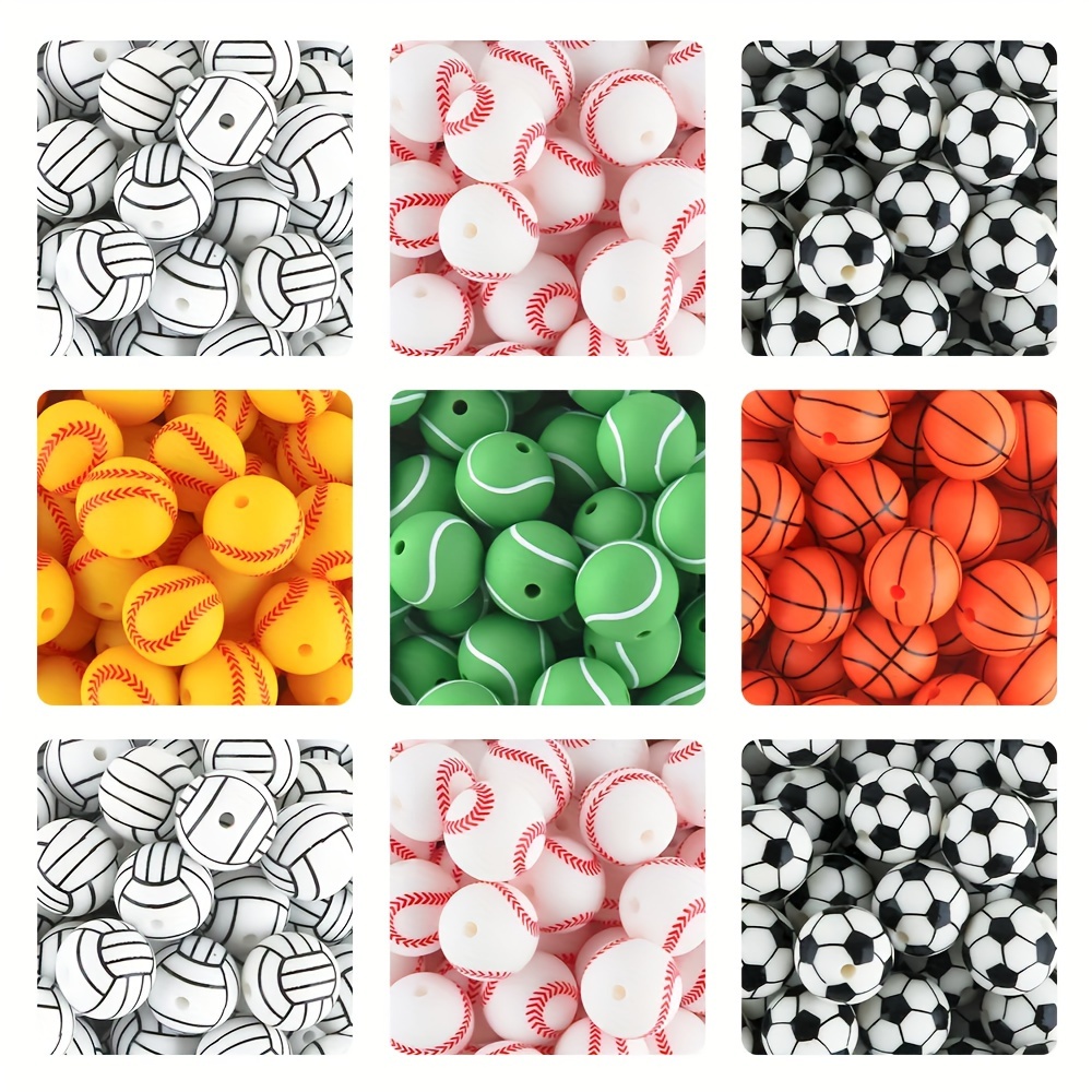 

10pcs 15mm Ball Printing Silicone Beads For Jewelry Making Diy Handmade Plastic Pen String Bracelet Necklace Key Bag Phone Chain Craft Supplies