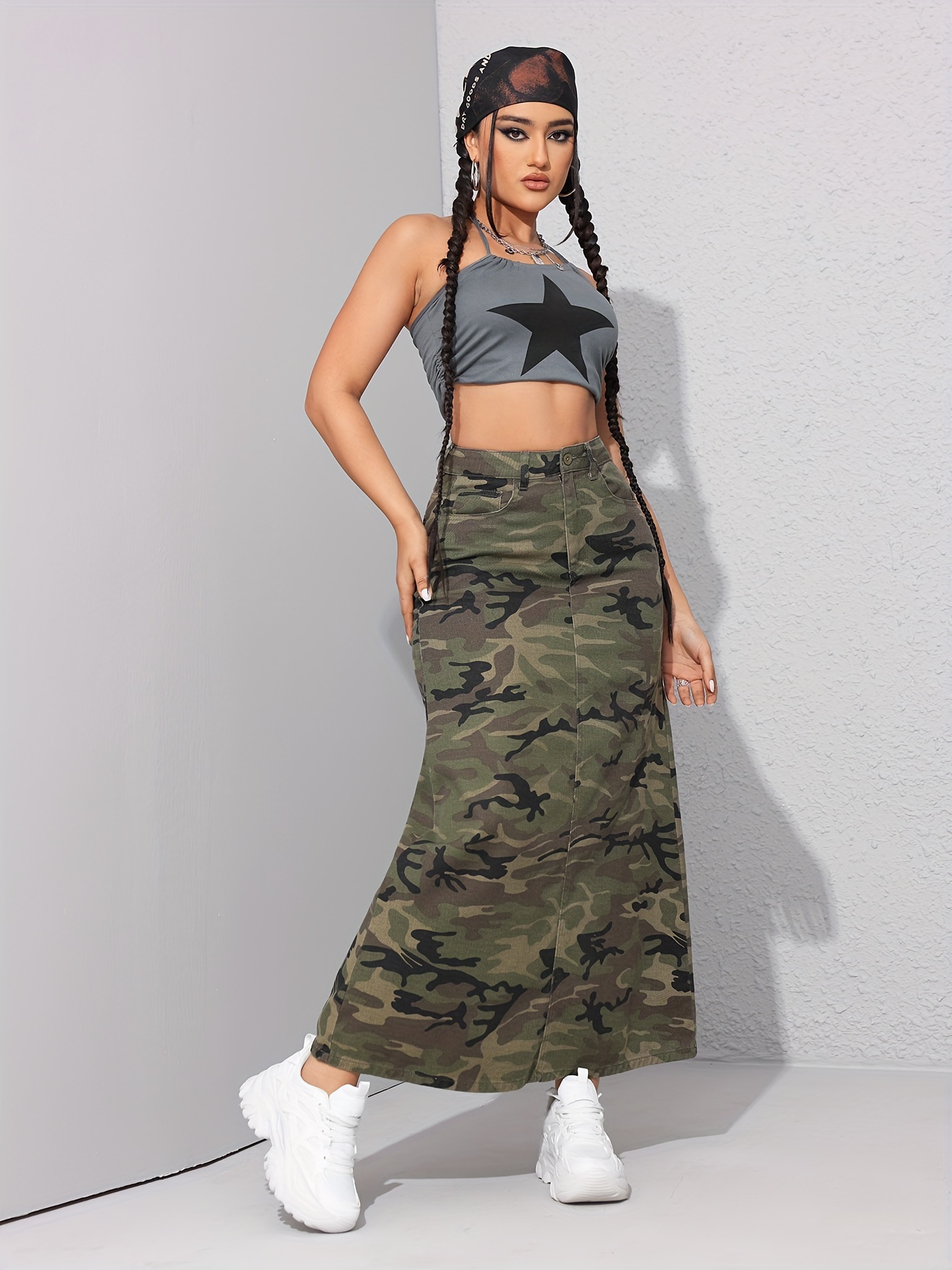 Camo denim sale midi skirt