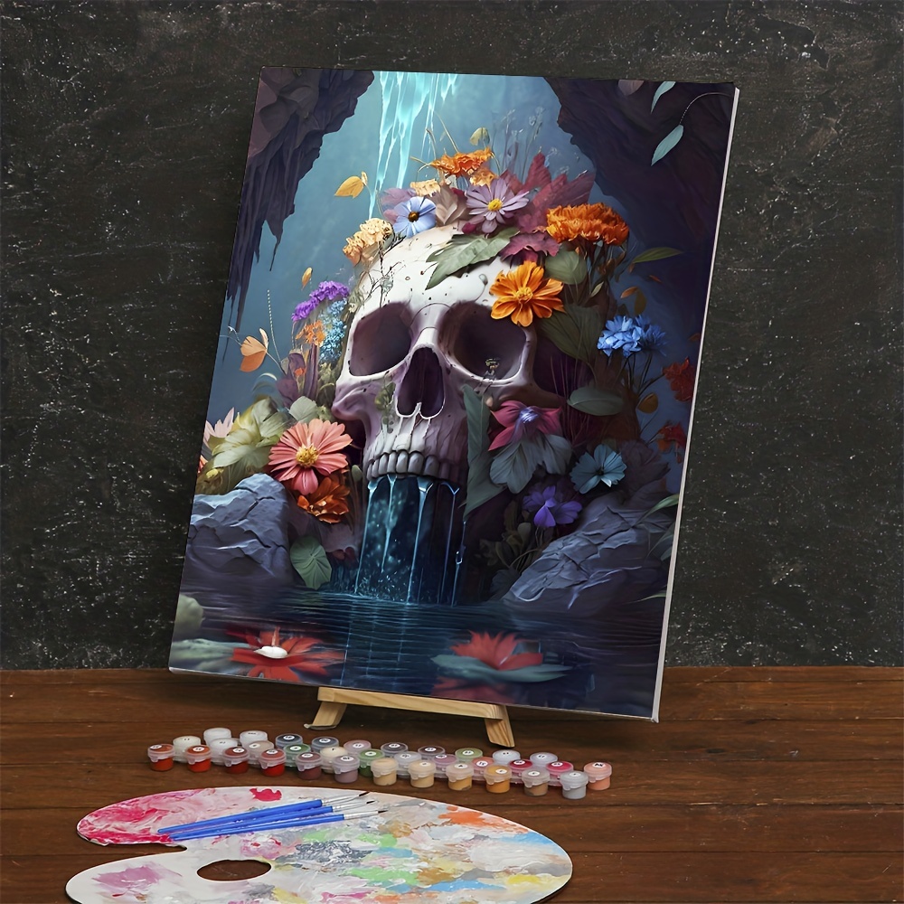 Painting Numbers Adults Skull Flowers