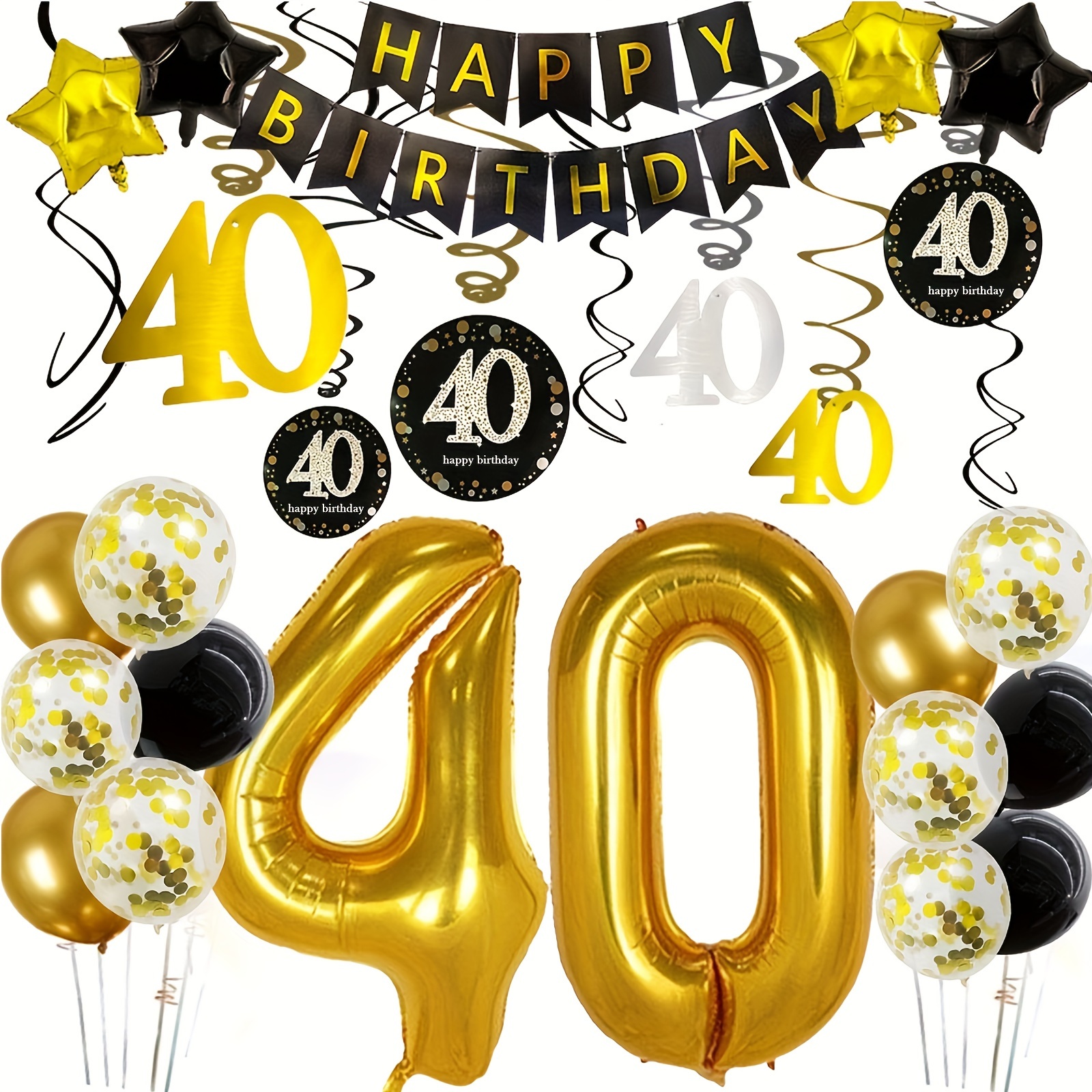  Kit de decoración de fiesta de cumpleaños número 18, color  negro y dorado con purpurina de feliz cumpleaños 18, globos colgantes de 18  cumpleaños para hombres y mujeres, suministros de decoración