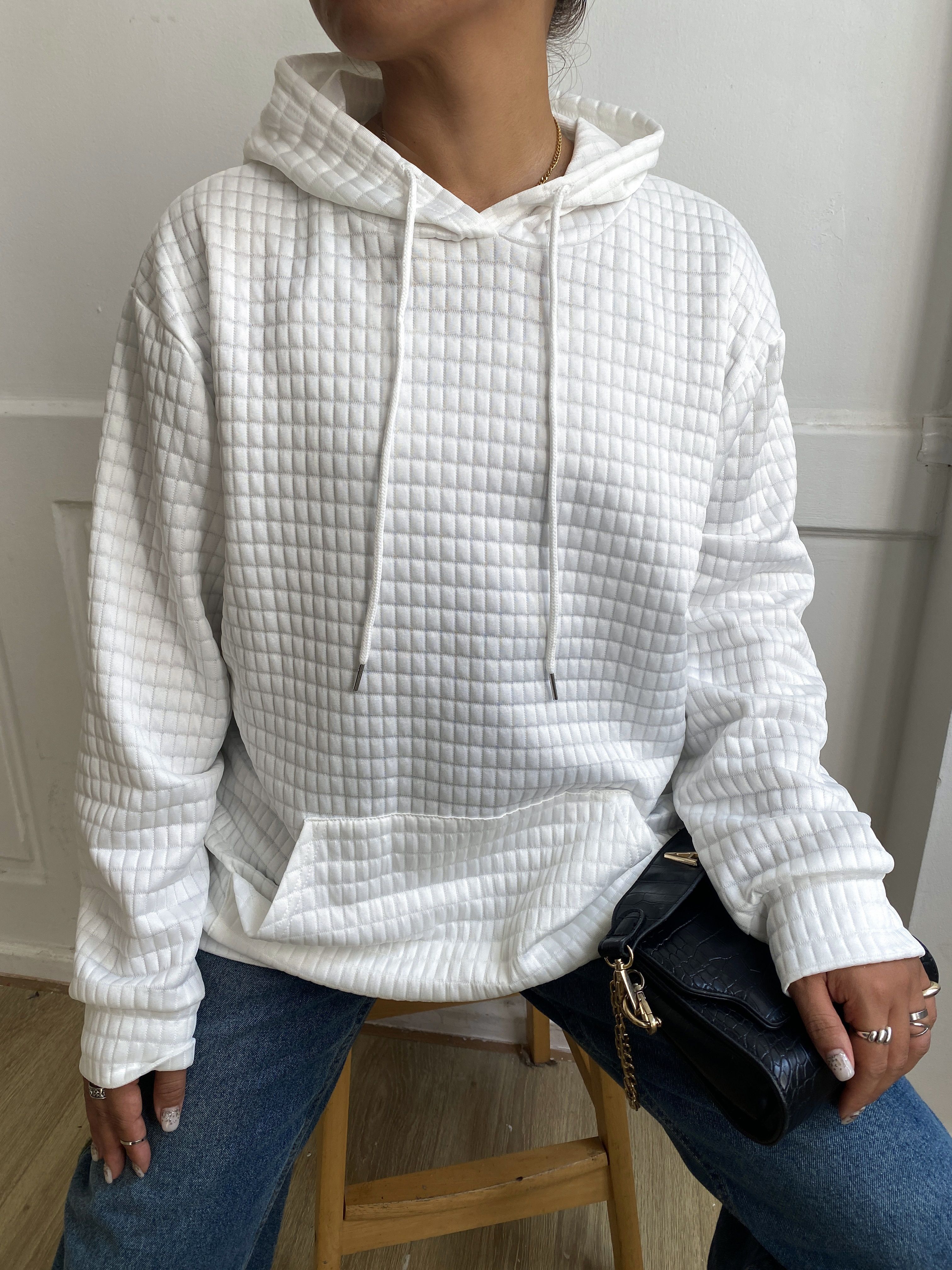 Plus Size Casual Sweatshirt Women's Plus Solid Waffle Knit - Temu