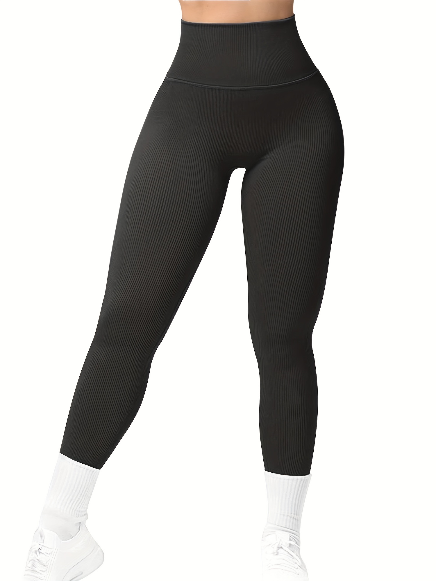 Jalioing Yoga Leggings for Women High Waist Solid Color Ribbed