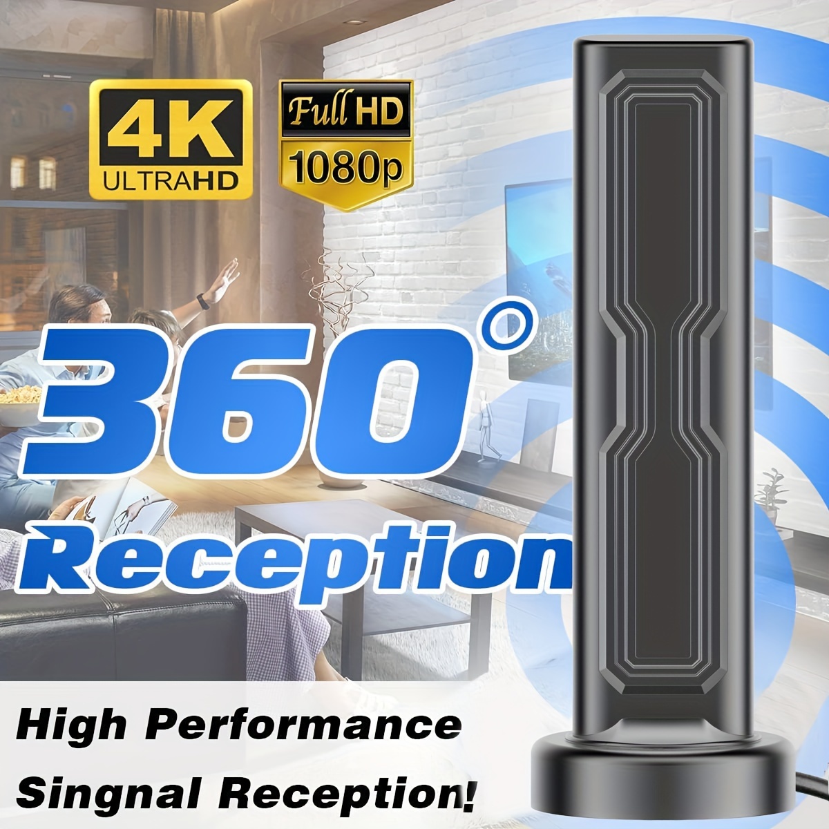  Antena de TV para Smart TV, 480 millas de alcance, antena  digital para interiores, potente amplificador compatible con 8K 4K 1080p  para todos los televisores VHF UHF Exterior, Recepción de señal