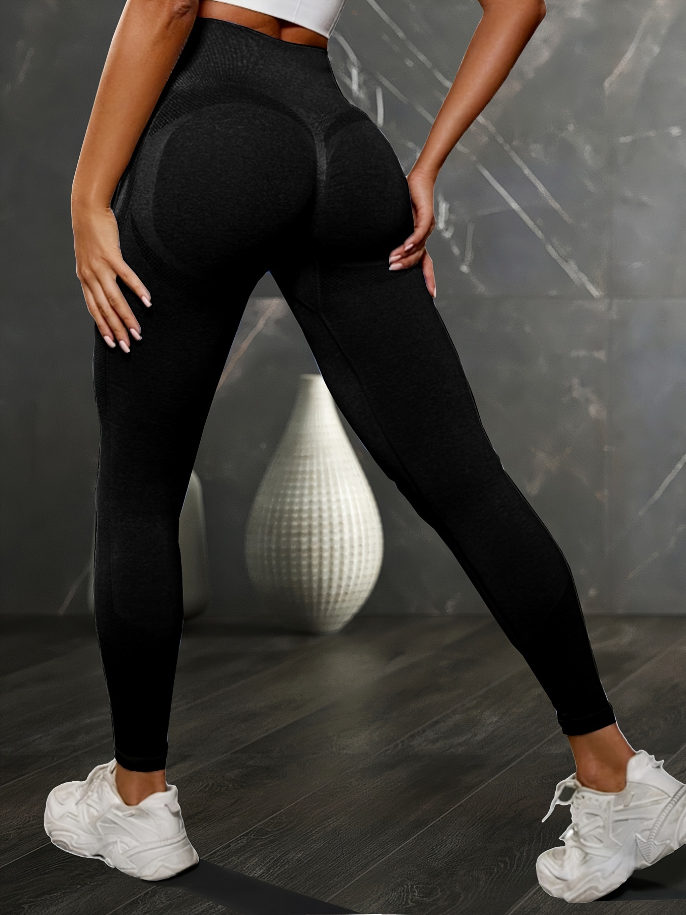 Seamless Yoga Leggings Solid Color Stretchy Butt lifting - Temu
