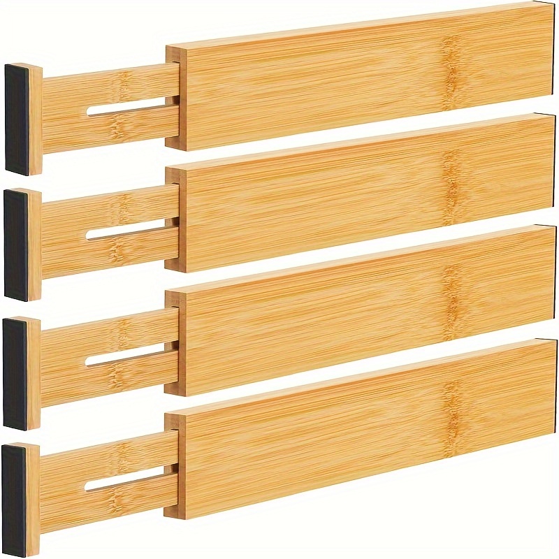 4pcs Bamboo Drawer Dividers Kitchen Drawer Organizer Adjustable