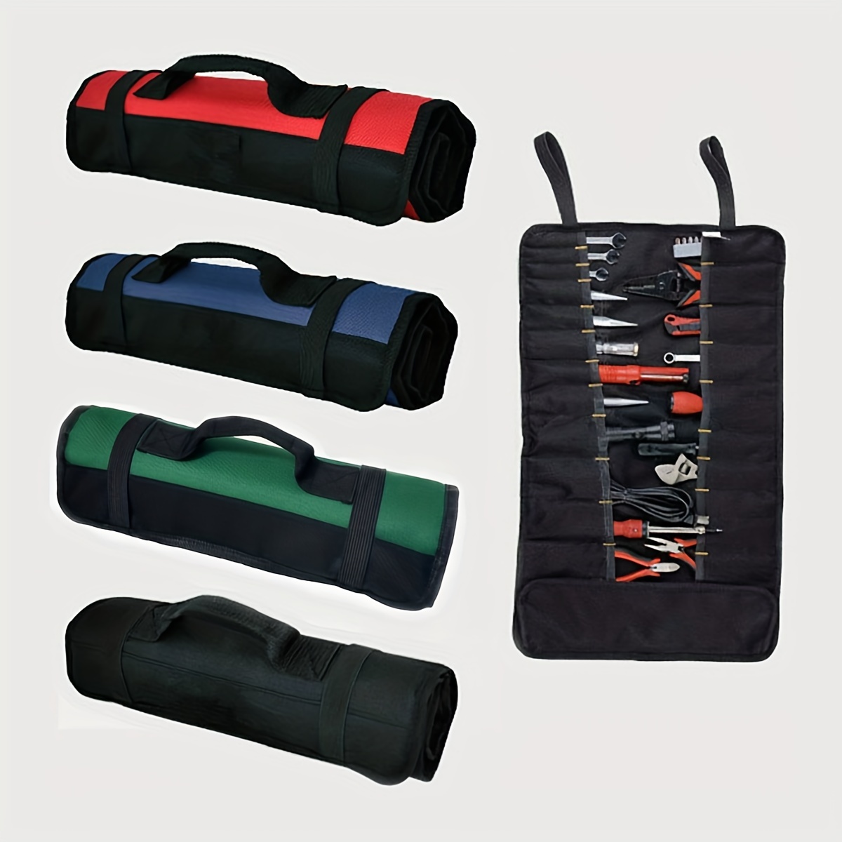 Acheter Sac à outils enroulé en toile, organisateur d'outils polyvalent  avec 5 poches à fermeture éclair