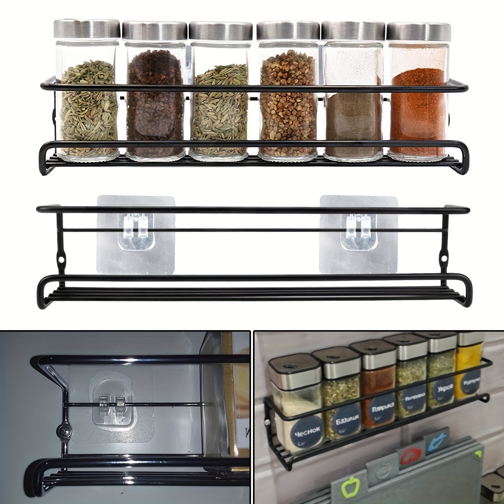 1 Set Wall Mounted Iron Spice Rack, Spice Jar Organizer, Kitchen Supplies