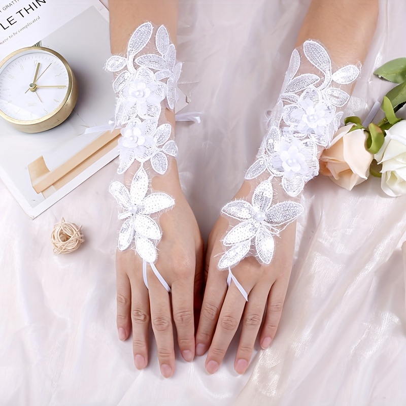  Satin Costume Gloves for Wedding Party Bridal Lace Banquet  Fingerless Prom Mitts : Clothing, Shoes & Jewelry