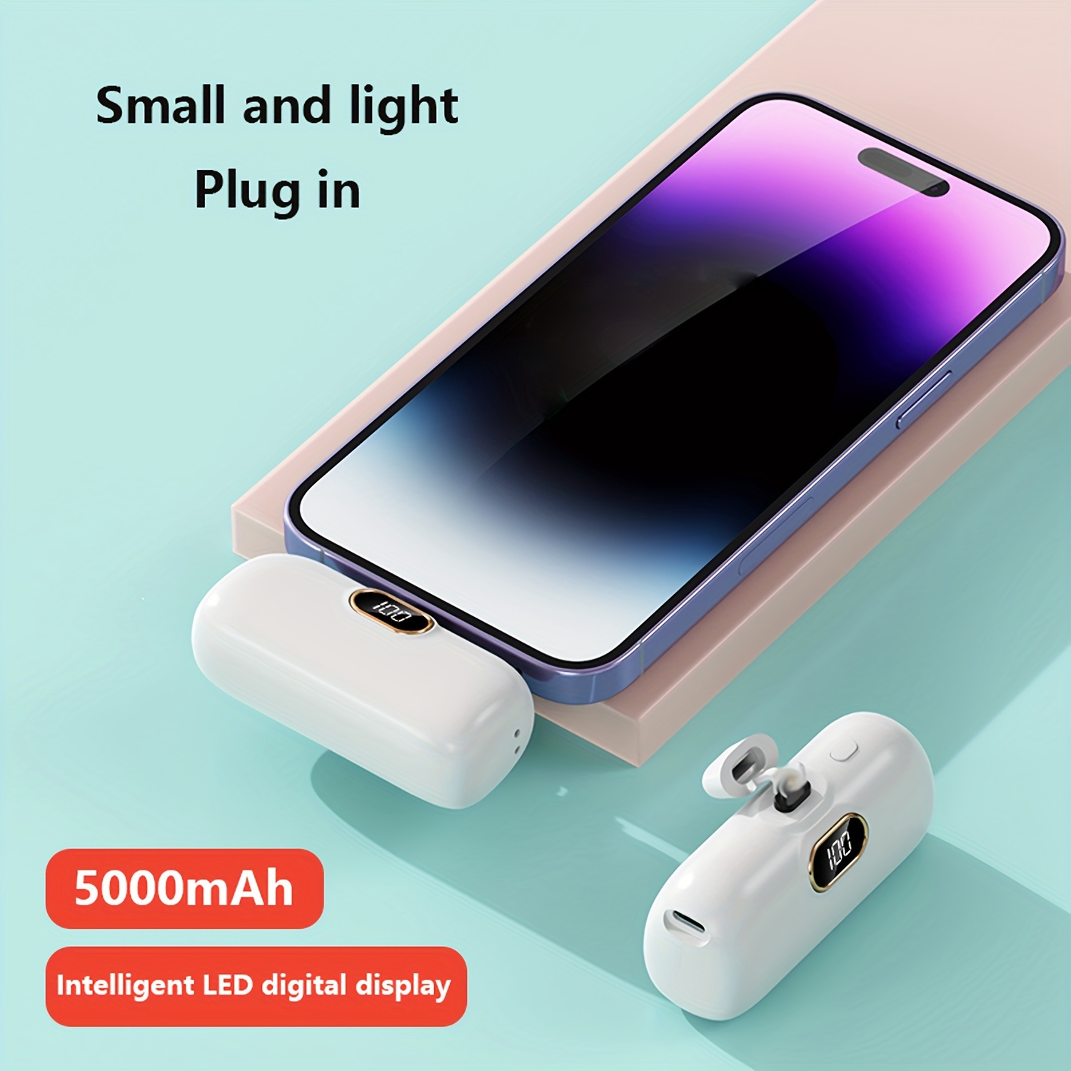 Small Portable Charger for iPhone, Upgraded 5000mAh PD Fast Charging Power  Bank, Mini Plug-in Battery Pack Backup Charger Compatible with iPhone 14/14