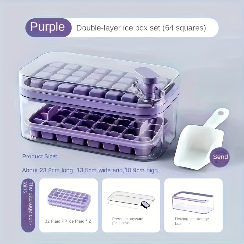 1pc Purple Press And Pop Out Ice Cube Tray, Home Use Ice Mold, 32 Grid  Single Layer Square Shape Ice Mold, Suitable For Cold Drinks, Whiskey,  Parties And Bars