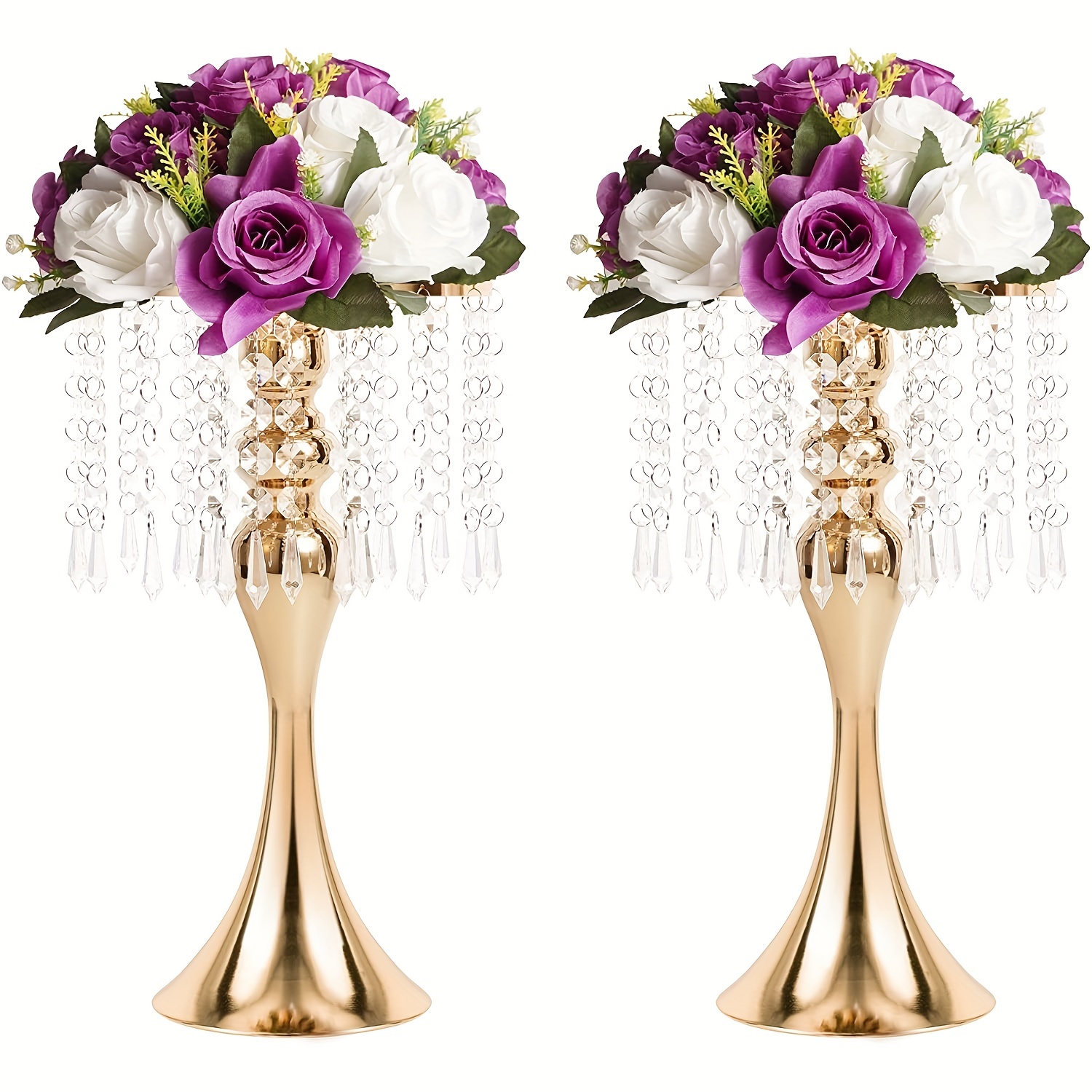 

2 Pcs Gold/sliver Vases For Centerpieces, 13in Crystal Flower Arrangement Stand, Wedding Centerpieces For Tables, Tall Metal Flower Vase Holders For Wedding, Event, Reception, Birthday, Home Decor