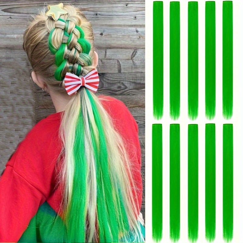 Colorful Red And Green Hair Extension Clips Party Highlights - Temu