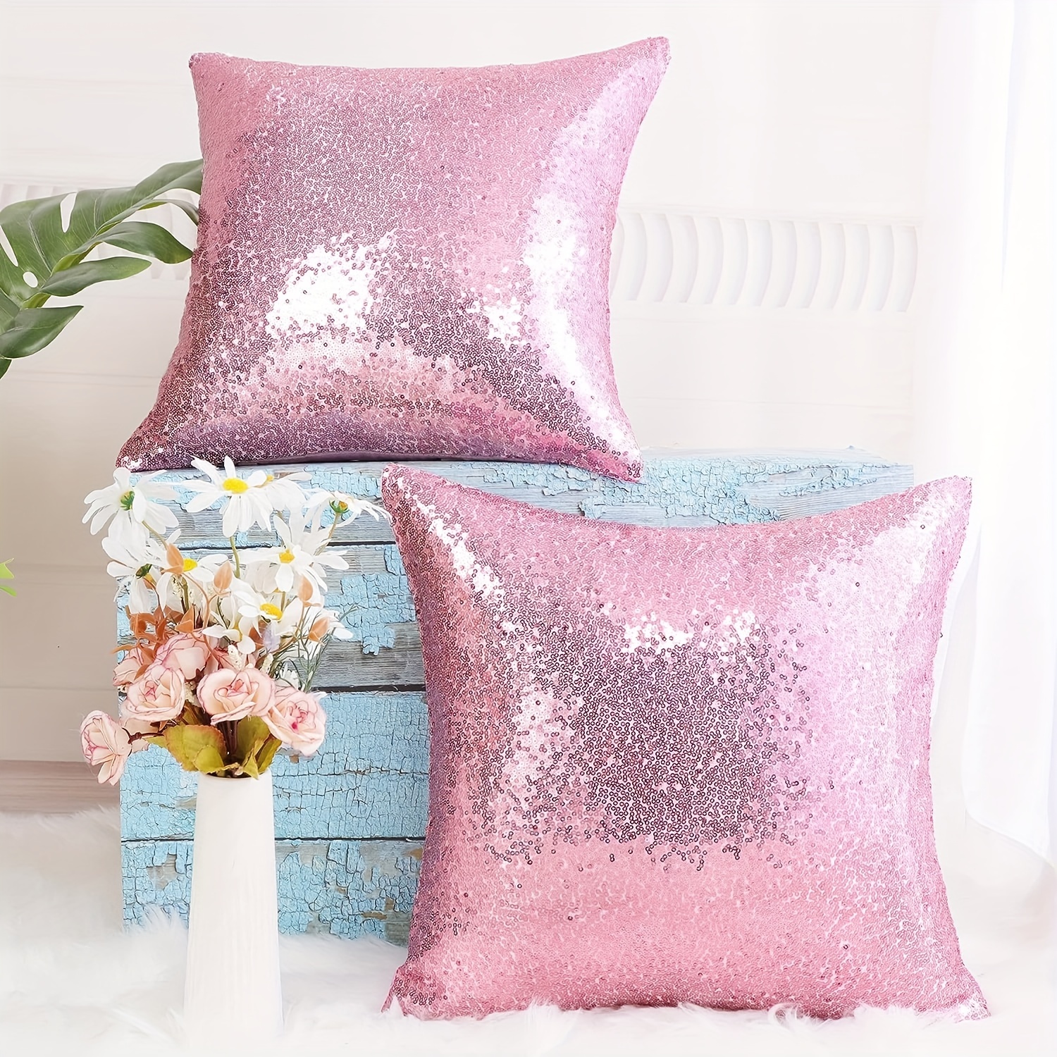 Sequin Throw Pillow Covers Throw Pillow Covers Decor Home Temu