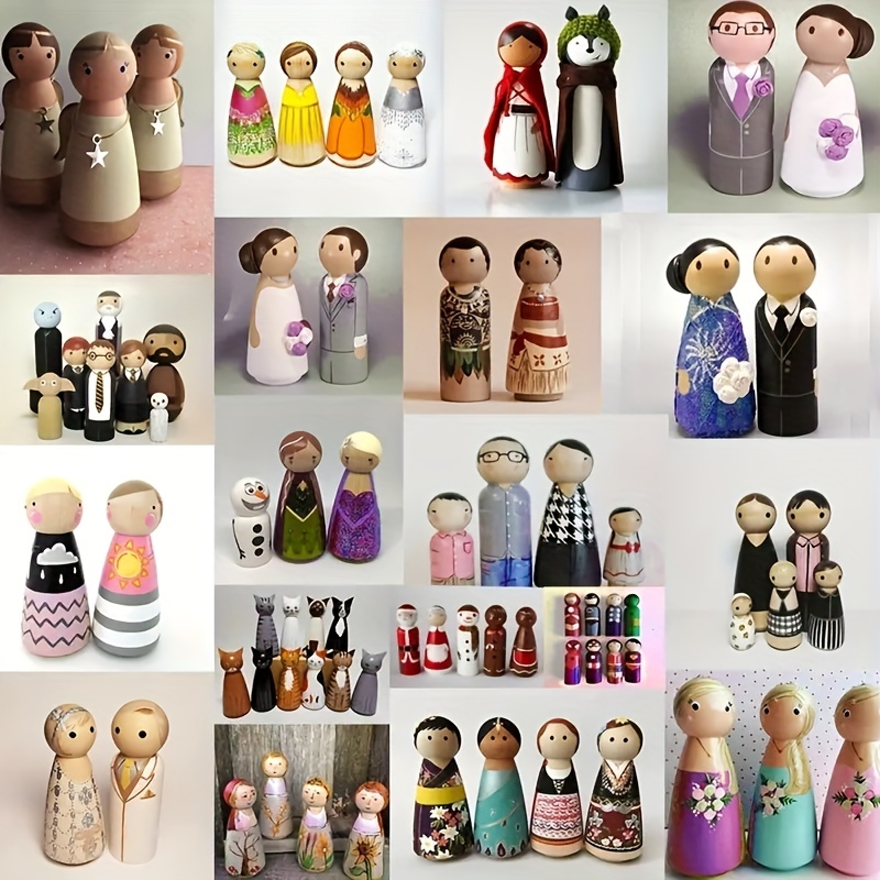 10pc/35mm-90mm Unpainted Wooden Peg Dolls Unfinished DIY Crafts