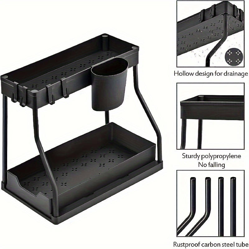 Amucolo 17.32 in. Black Stainless Steel Cloth Holder, Retractable Sink Storage Rack, Kitchen Storage Rack