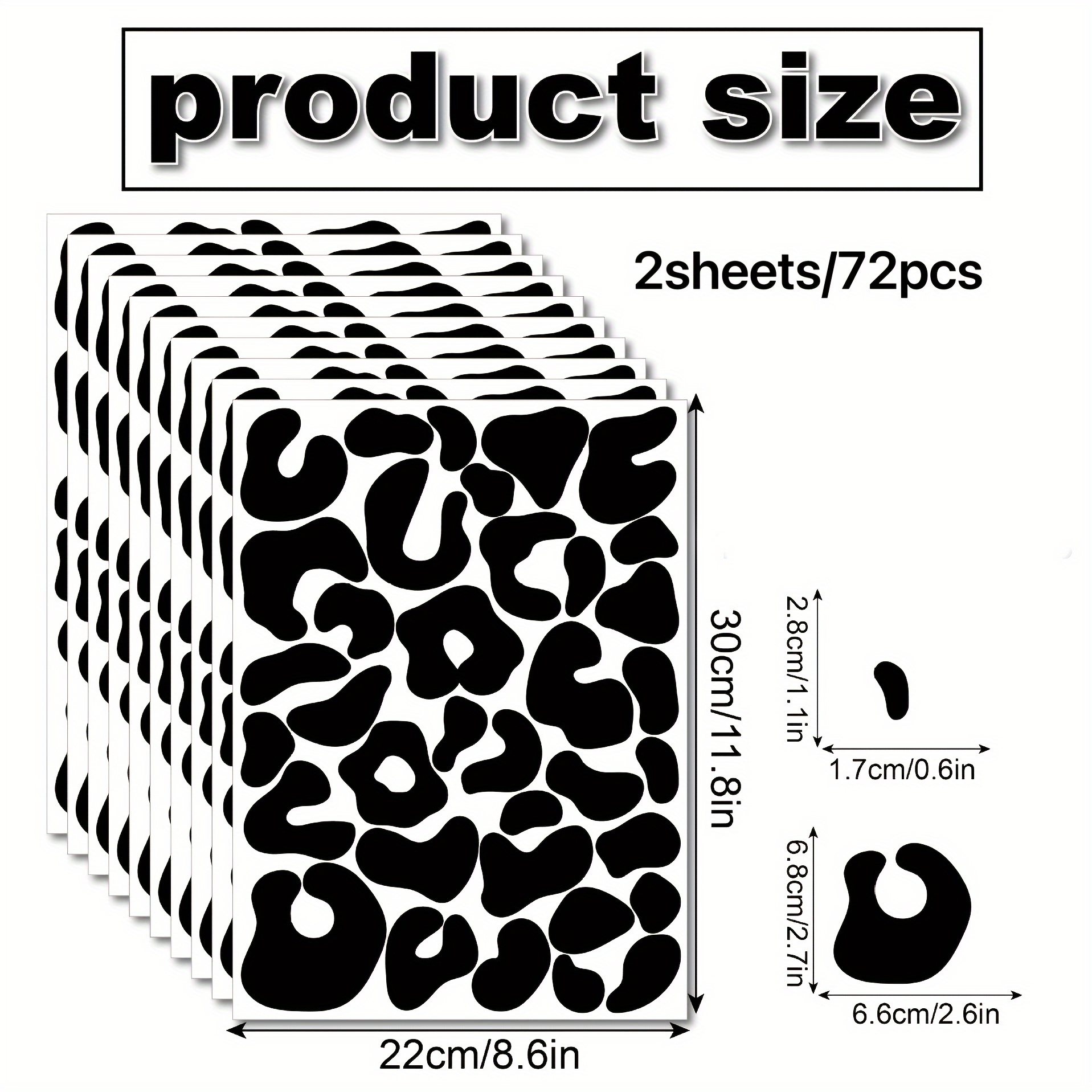 72pcs/2 Sheets Leopard Print Wall Stickers Irregular Polka Dot Minimalist Black Texture Home Decor Background Wall Self-adhesive Art Wall Stickers