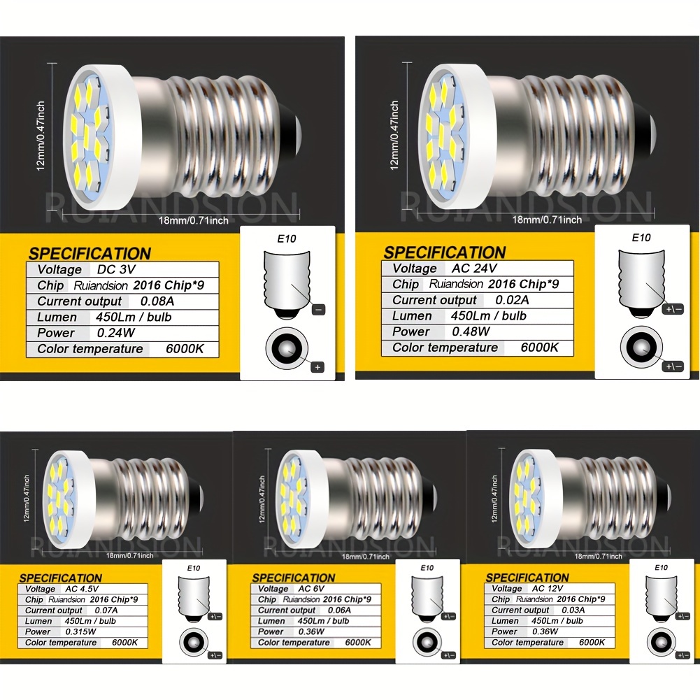Ruiandsion E5 LED Bulb 3V Warm White E5 E5.5 Screw Base LED Bulb Upgrade  for Modle Train Lights(Pack of 10)