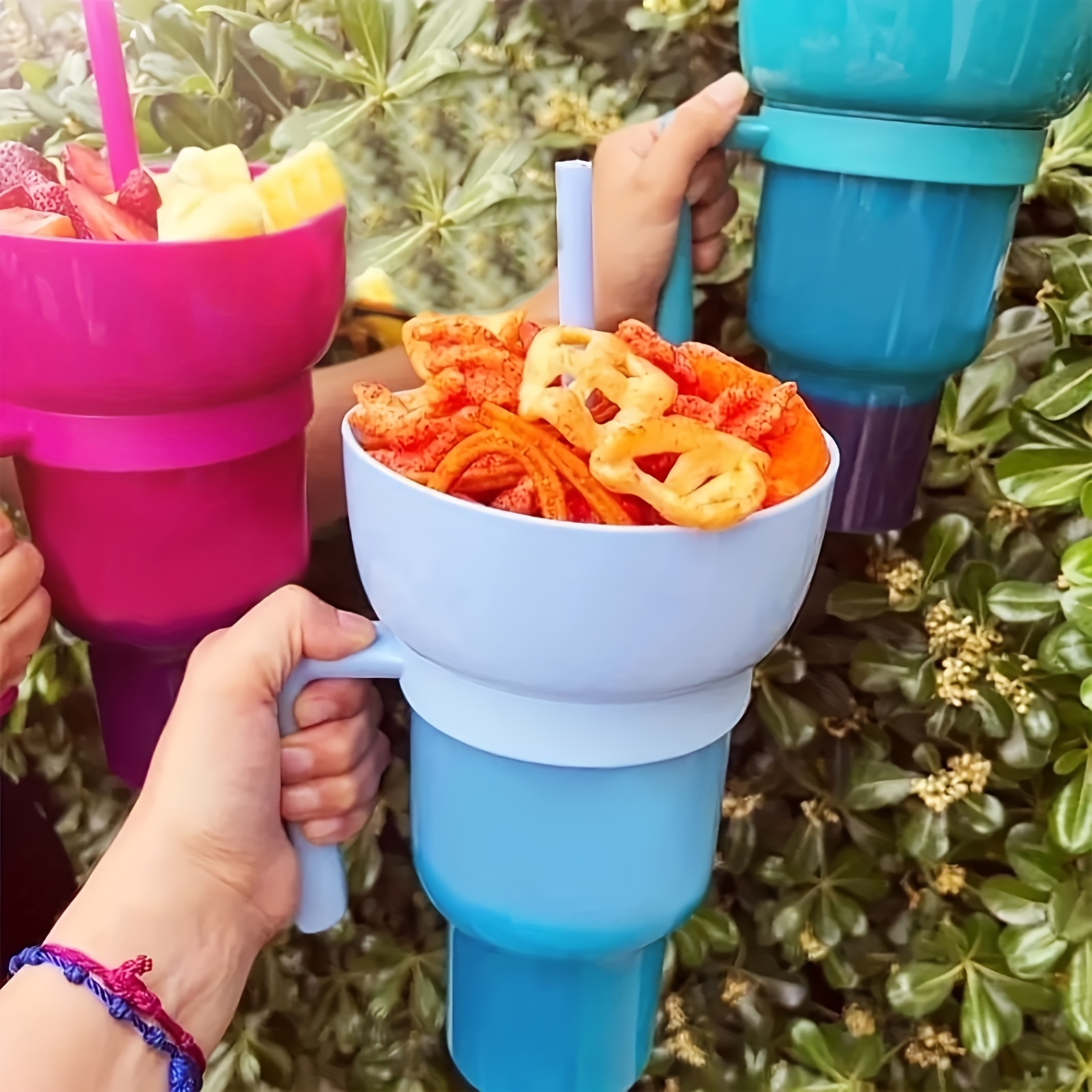  PASUKIT Cup Bowl Combo with Straw, 32oz Stadium Tumbler with  Snack Bowl, 2-in-1 Snack and Drink Cups with Straw, Travel Cup with Snack  Bowl on Top