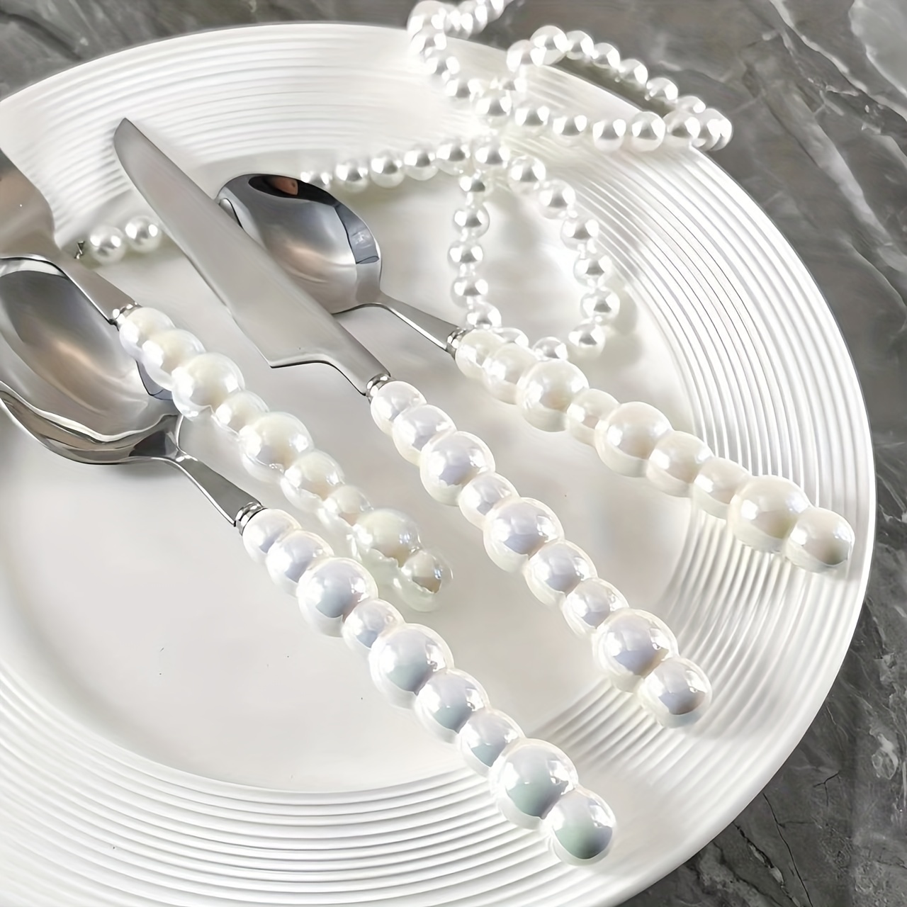 Unique Pearl Shape Cutlery Set With Ceramic Handles 304 - Temu