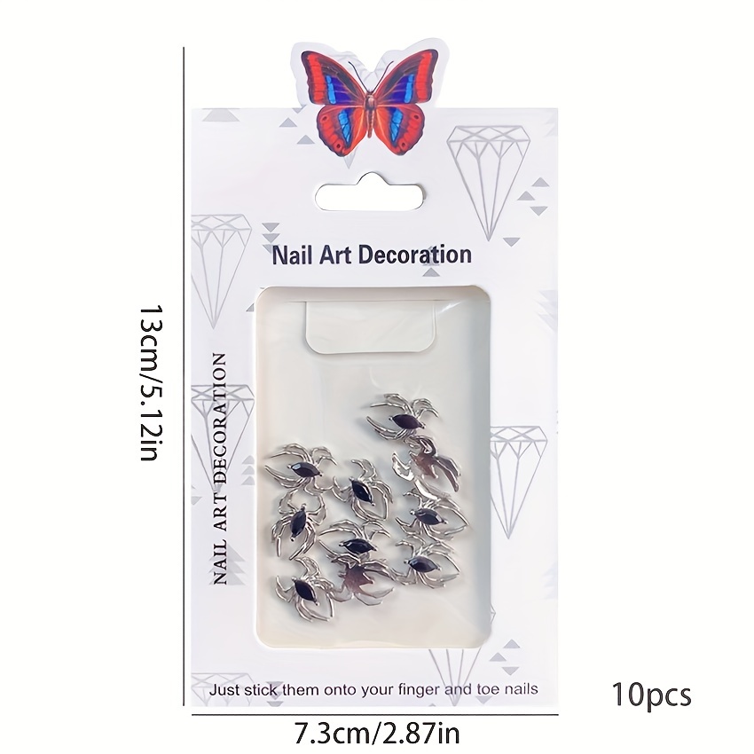 Spider Nail Art Charms with Rhinestones 3D Alloy Spider Nail Gem Accessory