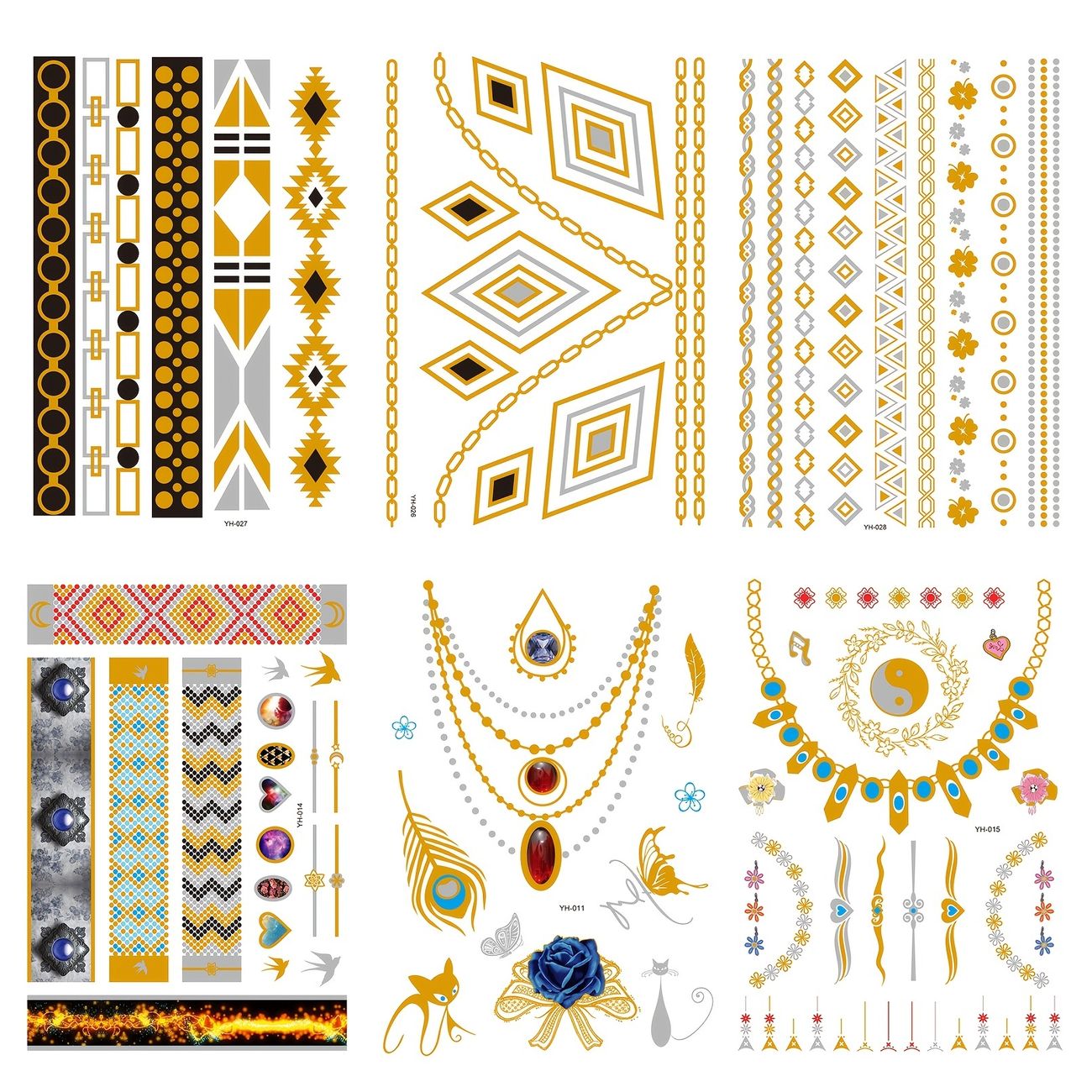 Metallic Temporary Tattoo Gold Silver Geometry Gems And Flowers Pattern Fake  Tattoos Flash Jewelry Tattoos Waterproof And Long Lasting Boho Style Tattoos  For Women And Girls | Free Shipping For New Users |