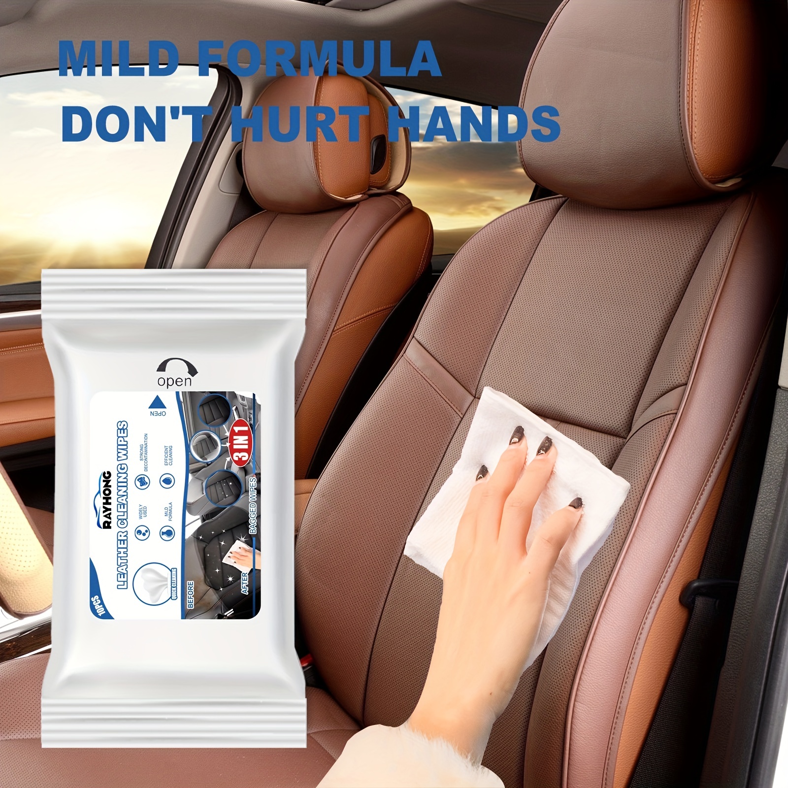 1pc Car Interior Wipes Glass Leather Interior Refurbished Steering Cleaning  Clean Sofa Wheel Wipes Care Wet Maintenance Wipes