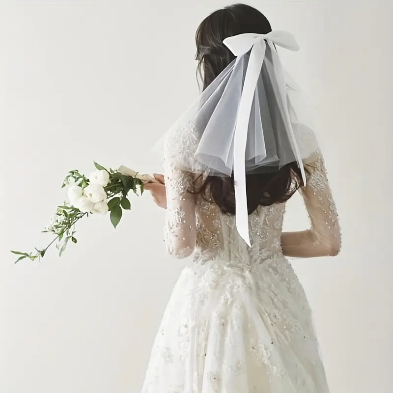 Bridal Short Satin Bowknot Head Veil Short Veil Bridal Wedding