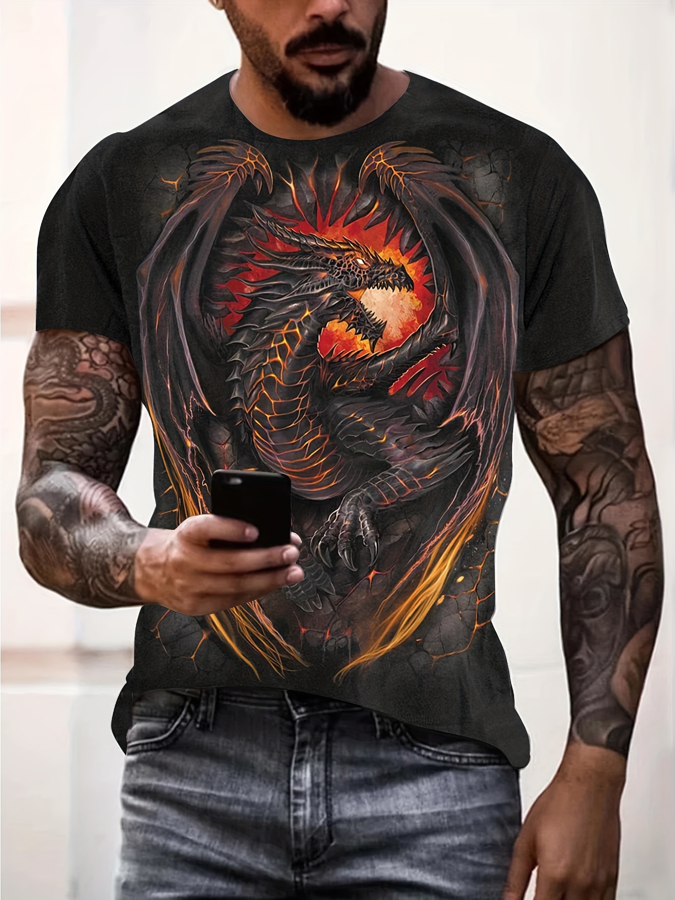 Men Clothing Dragon Shirts - Temu