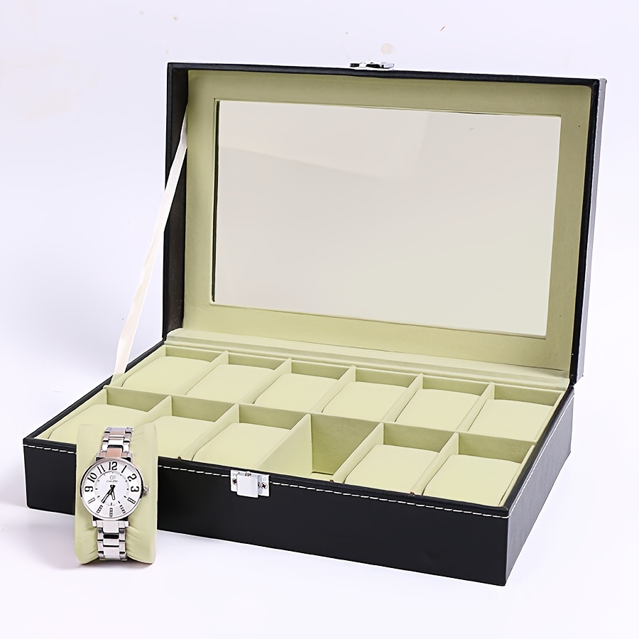 Estuche de almacenamiento de exhibición de caja de reloj: Hombre Relojes  Cajas Organizador 6 Ranuras Negro Pu