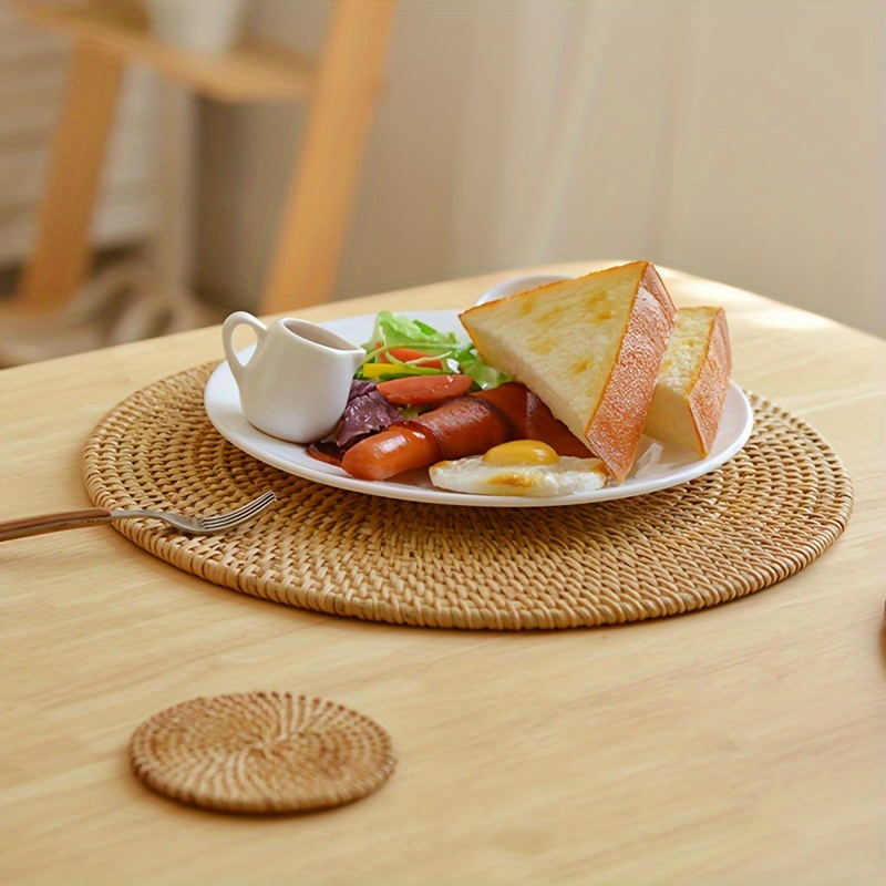 1 Stück Handgefertigter Rattan-Untersetzer Im Boho-Stil, Rutschfeste Runde  Wärmeisolierende Tischmatte, Vietnamesische Herbstranken-Hot-Pads Für Die T