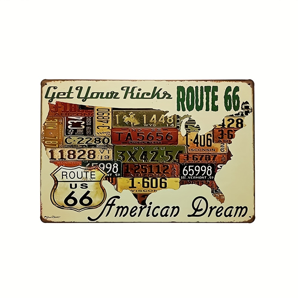 1pc Targa in metallo Vintage USA Map Route 66, Garage per licenza stradale  per casa, soggiorno, giardino, camera da letto, ufficio, targa da bar, con