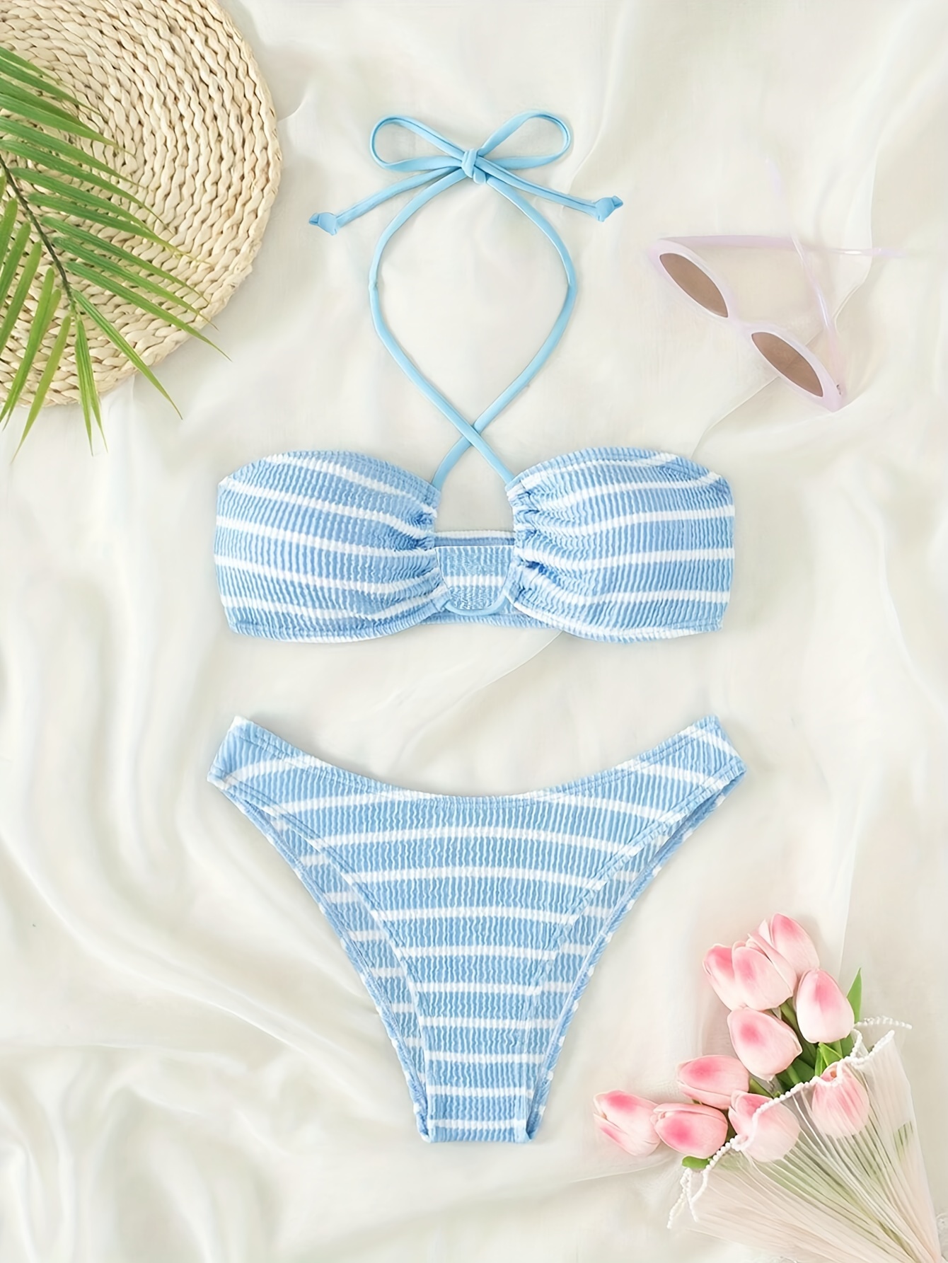 Striped Halter Bikini Set