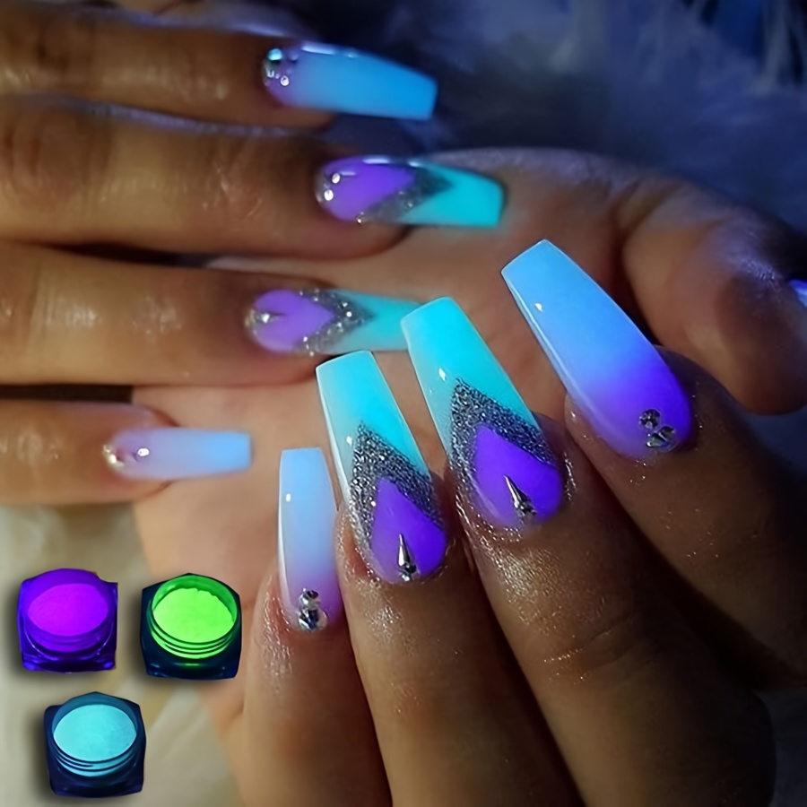 6 Box Luminous Chrome Nail Powder Glow In The Dark Pigment Phosphor Green  Blue Light Glitter For Nails Colorful Rubbing Dust Decoration Supplies
