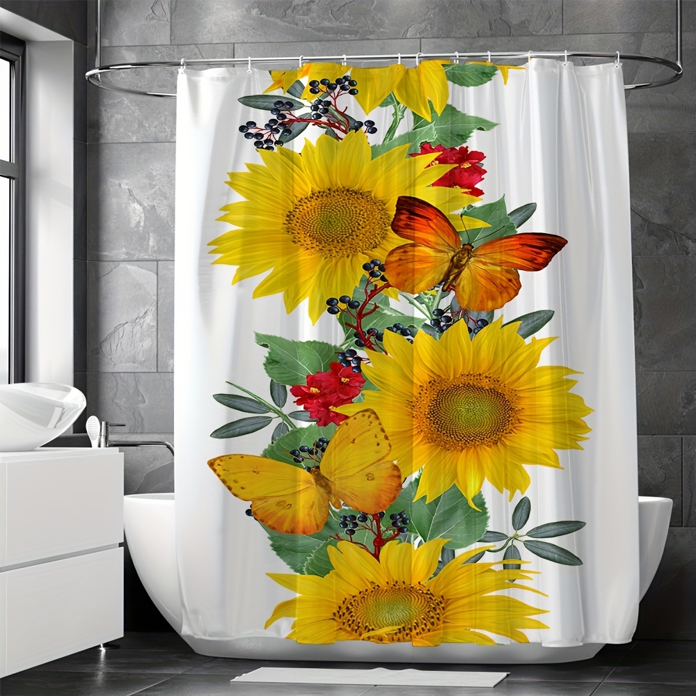 Sunflower Shower Curtain Set Waterproof Fabric Black Shower - Temu