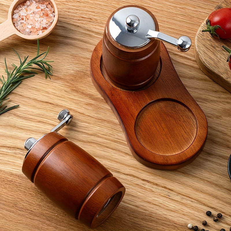 Salt and Pepper Grinder Set with Wooden Standing Tray, Refillable