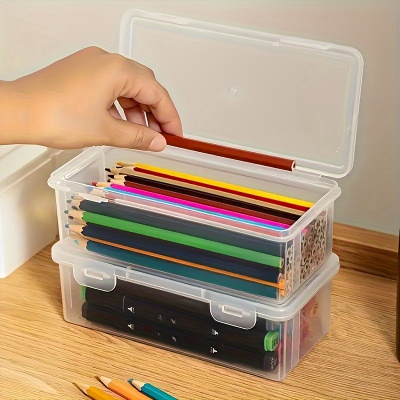 1PC Large Capacity Plastic Pencil Box Stackable Translucent Clear