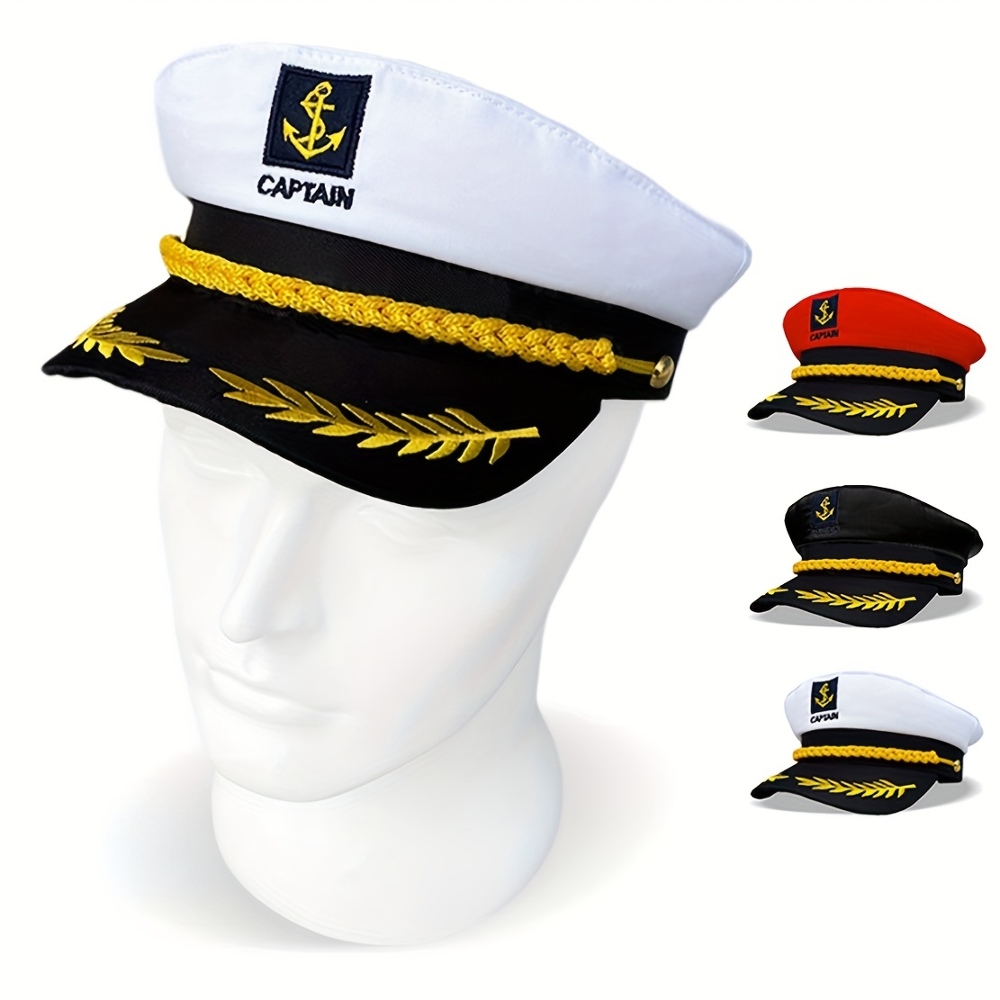 Yate Negro Capitán Patrón Marina Marinero Barco Gorra Sombrero Disfraz  Ajustable Talla Nuevo