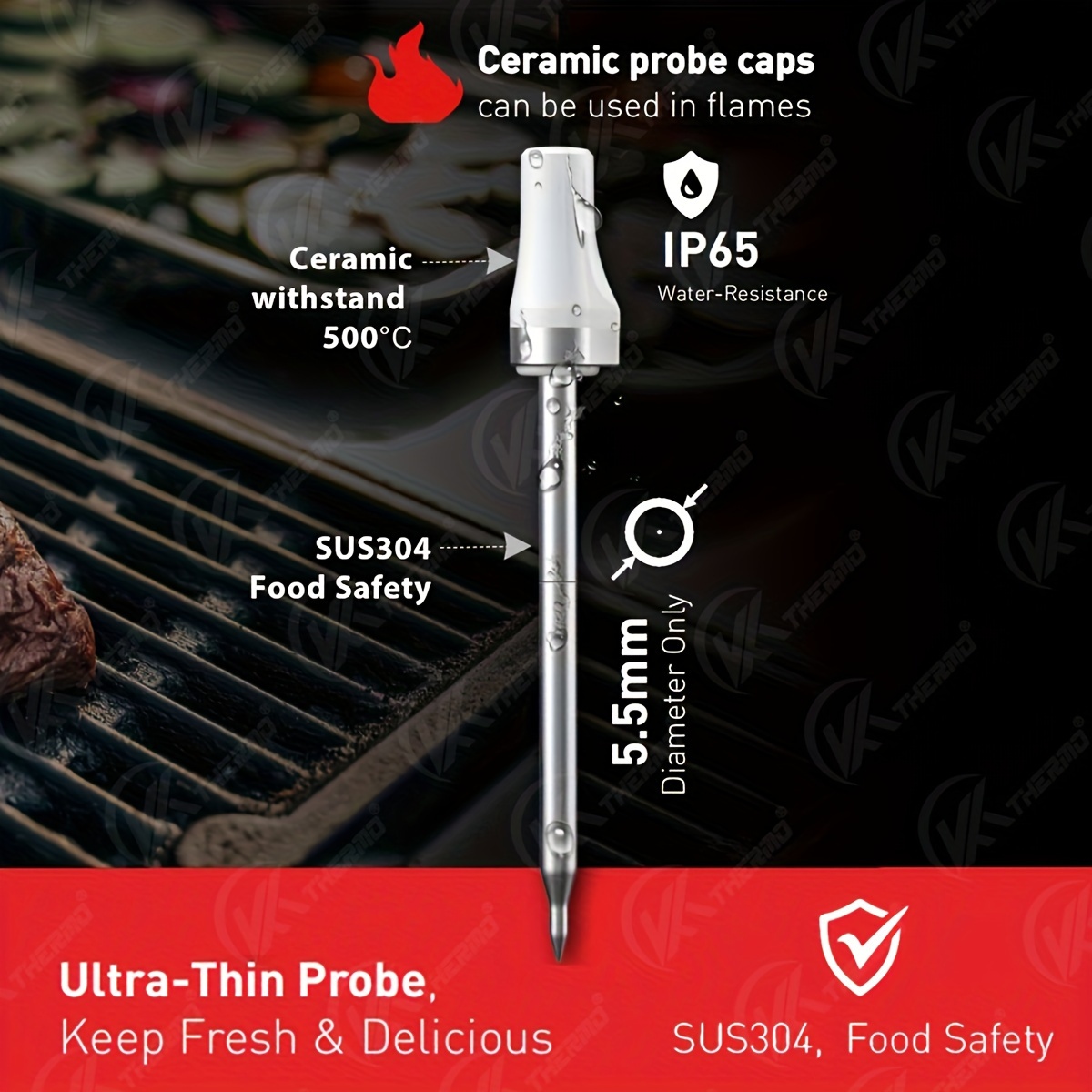 Food Meat Steak Thermometer Dual Sensors Wireless BBQ Oven Grill Smart  Bluetooth