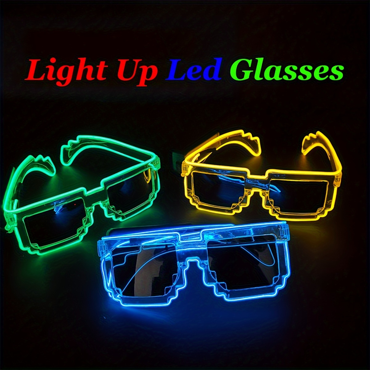 4 piezas de gafas de sol intermitentes con obturador, gafas iluminadas,  gafas de sol LED, gafas Rave de neón, accesorios de disfraces de DJ que  brillan en la oscuridad, favores de fiesta