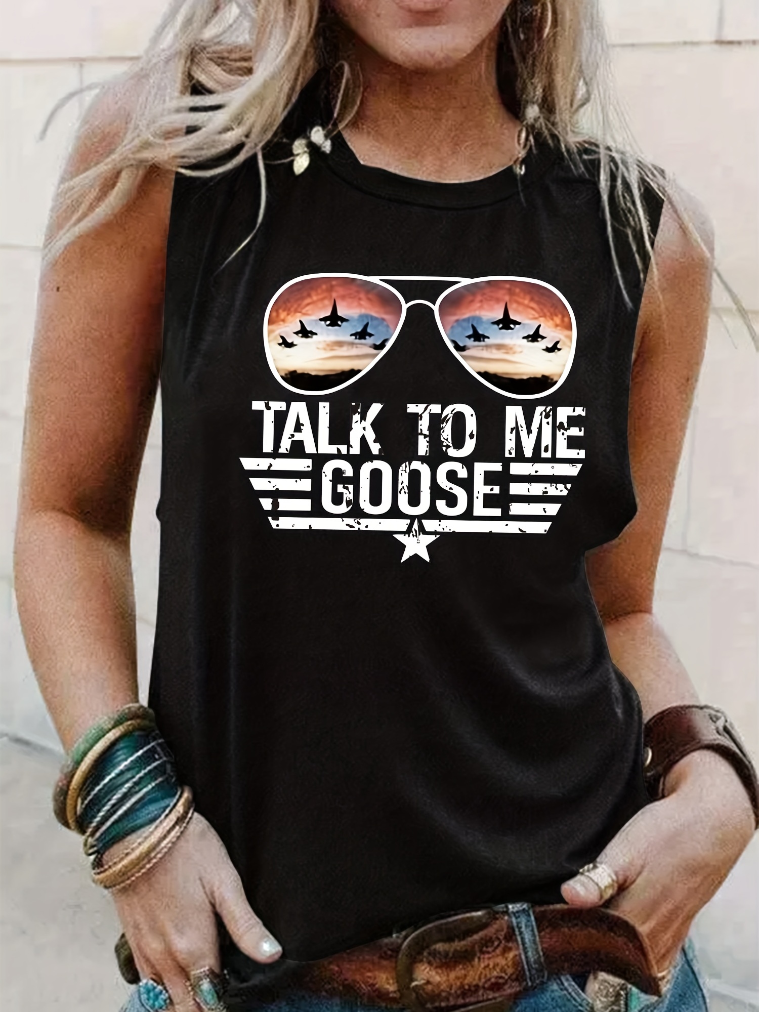 Casual Printed Tank Top - Top Gun Talk to Me Goose, Gray / M at Boho Beach Hut