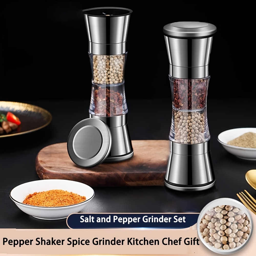  Salt and Pepper Grinder Set of 2,Stainless Steel Push Button  Grinder Modern Design Thumb Grinder, for Black Pepper, Sea Salt and  Himalayan Salt, Spice and Salt: Home & Kitchen