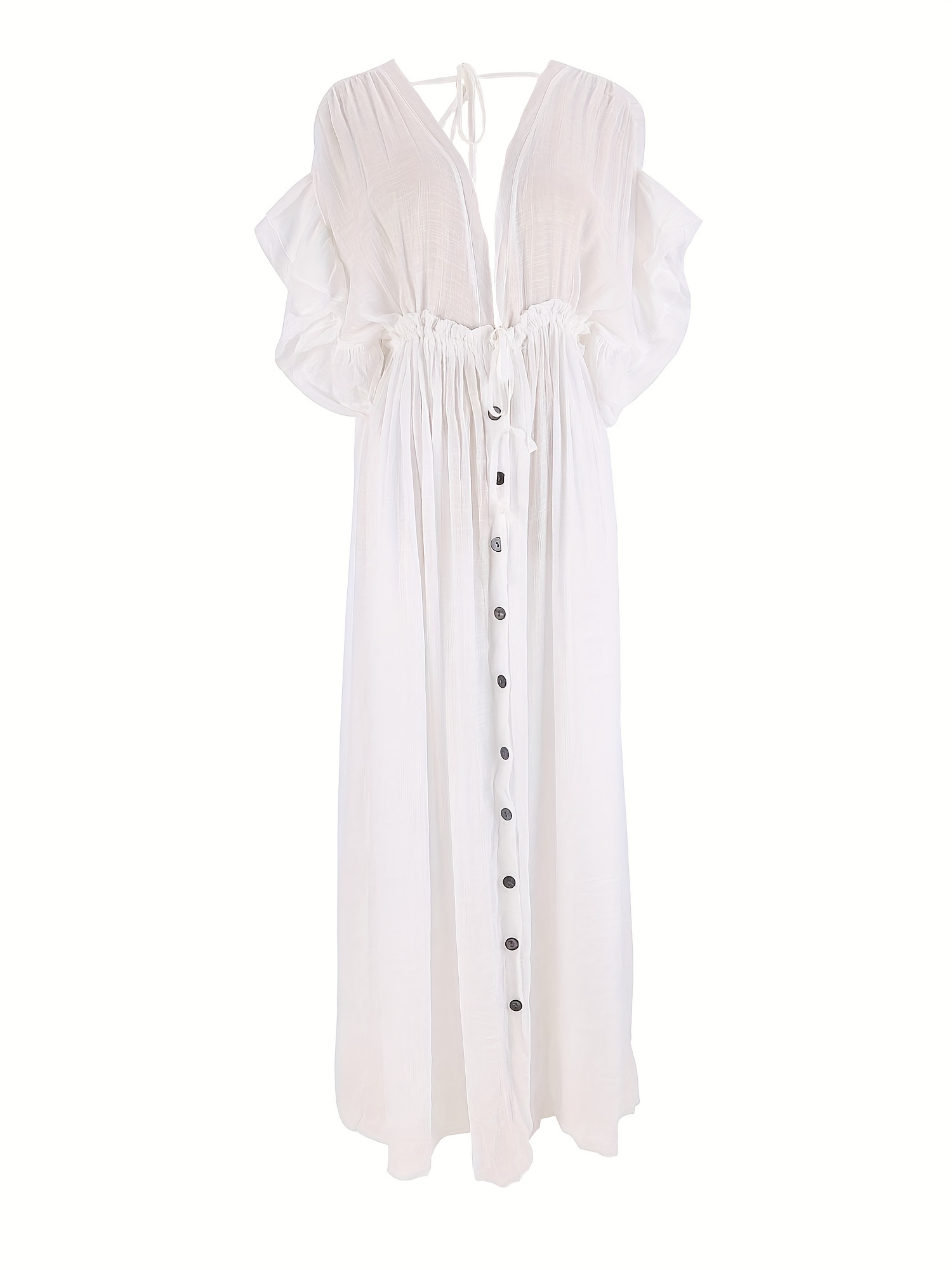 Ruffle Sleeve Beach Cover Up Dress Boho Style Tie Back Backless Kaftan