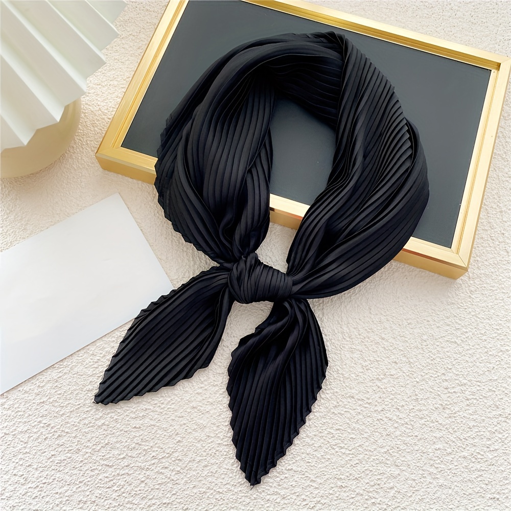Solid Pleated Bandana Casual Neckerchief Scarf Head Wrap Bag Handle Charm Vacation Accessory, Gift For Mother's Day