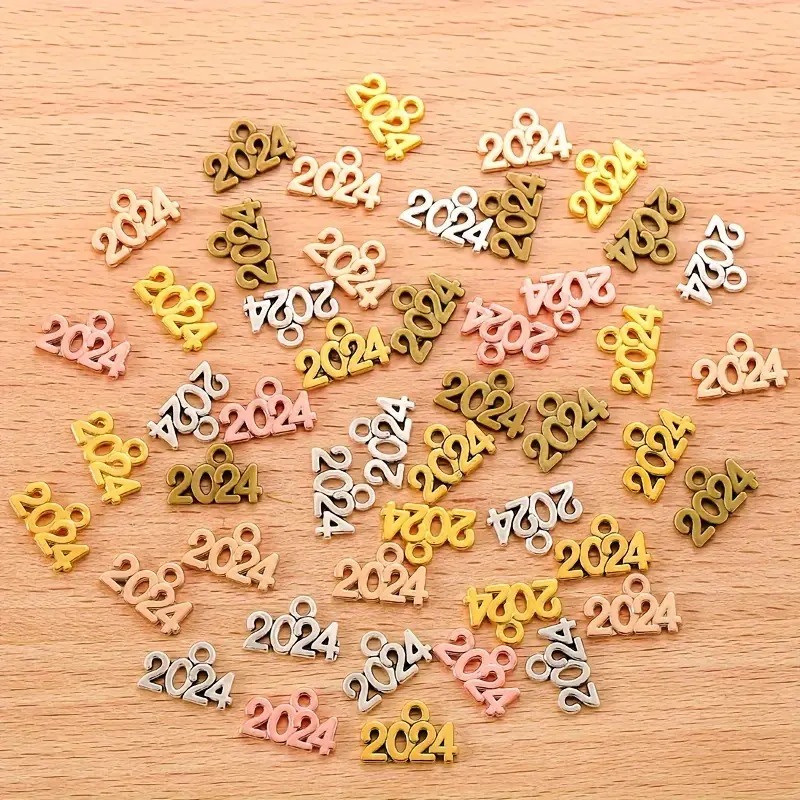 60pcs 2024 Year For Jewelry Making Charms, Alloy 2024 Figures Number Charm  Pendant For Keychain Necklace Bracelet Jewelry Making Craft