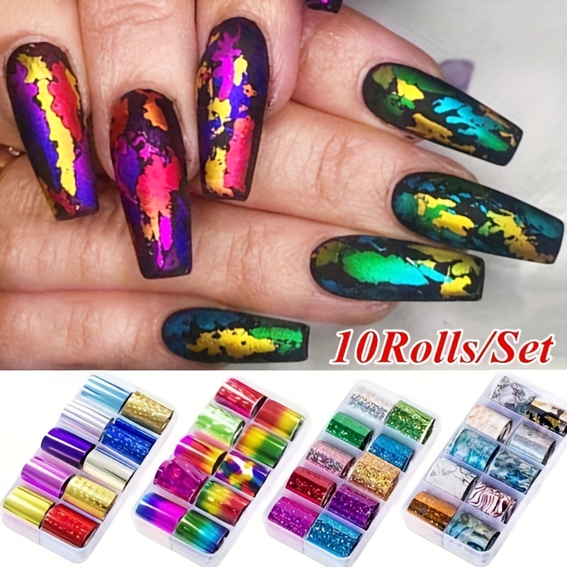 10Rolls Holographic Nail Art Transfer Foil Stickers Flower Starry AB Paper  Wrap~