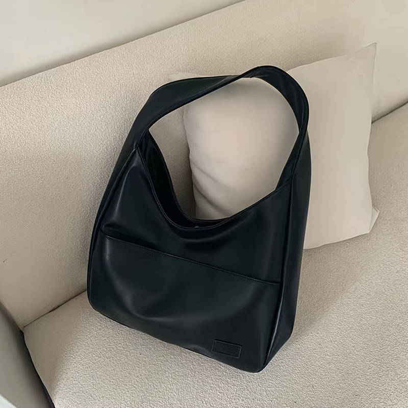 Simple Versatile Solid Color Shoulder Bag PU Leather Hobo Tote Bag