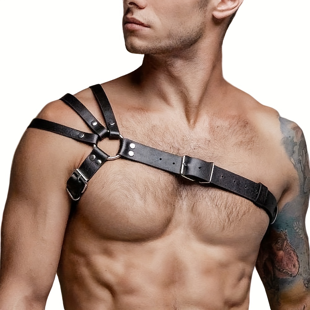  Body Chest Belt for Men Adjustable Faux Leather Belts with  Buckles Rave Costume Sexy Punk Chest Belt Clubwear Costume