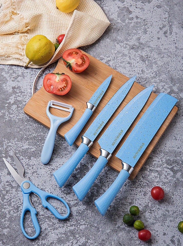 Kitchen Knives Set chef knives 6 sets Stainless Steel Forged Kitchen Knives  Scissors Peeler Chef Slicer Paring Knife Gift Case